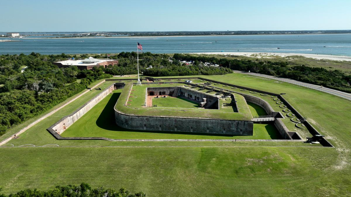 Historic coastal fort overlooking the water in North Carolina